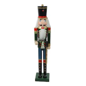 36.75 in. Green and Blue Glittered Wooden Christmas Nutcracker Soldier with Sword