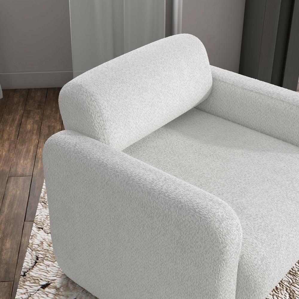 White Boucle Upholstered Barrel Accent Chair with Wood Frame