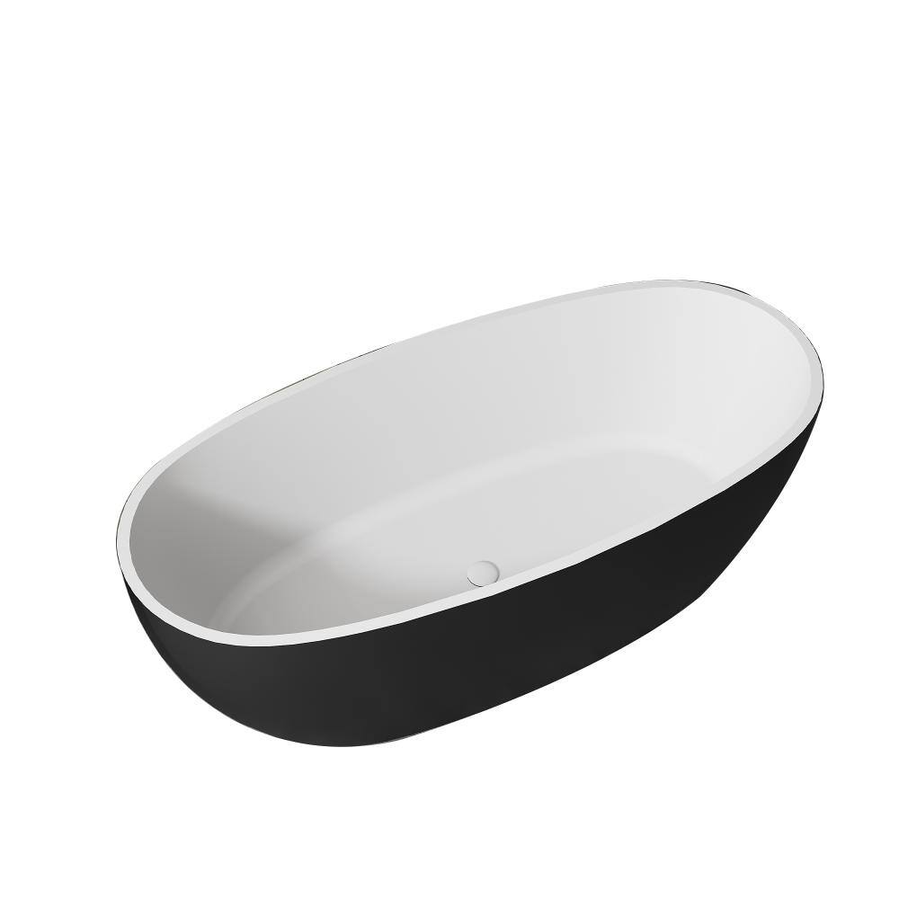 55 in. Solid Surface Freestanding Soaking Bathtub with Drain, Flat Bottom, Black and White price history on PriceWatchPro
