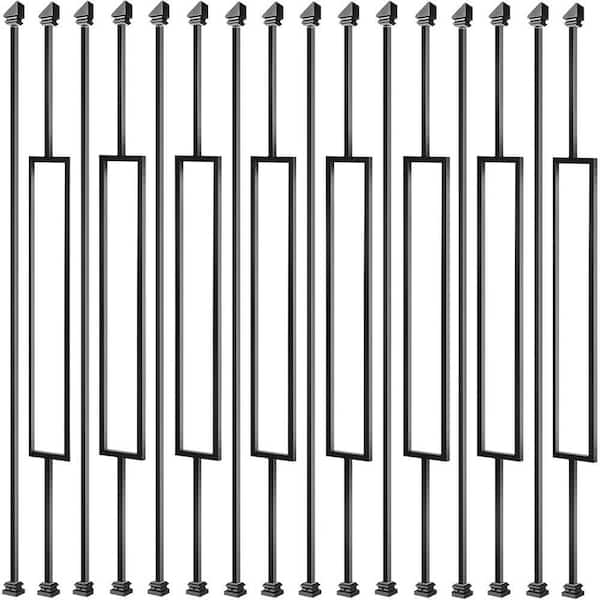 Wrought Iron Balusters 44 x 1/2 Metal Stair Spindles with 32 for Staircases 16-Pack (8 Straight + 8 Rectangle) 3.25" W