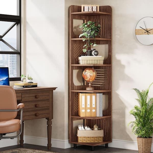BYBLIGHT Eulas 71.85 in. Tall Brown Wood 5-Shelf Standard