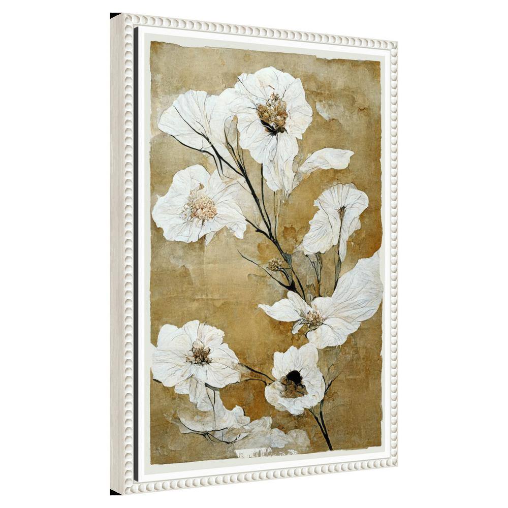 White and Honey Brown Beaded Framed Canvas Wall Art