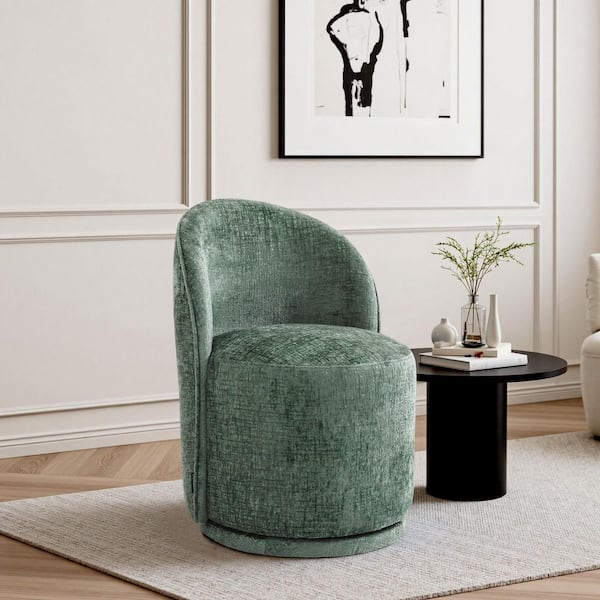 Green Chenille Swivel Accent Barrel Chair (Set of 1)