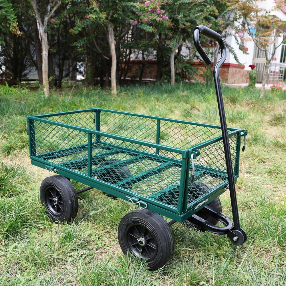 3.5 cu. ft. Steel Outdoor Garden Cart, Solid Wheel Utility Cart Garden ...