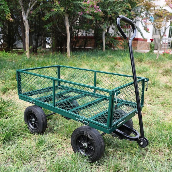 3.5 cu. ft. Steel Outdoor Garden Cart, Solid Wheel Utility Cart Garden Cart for Garden and Lawn, Green