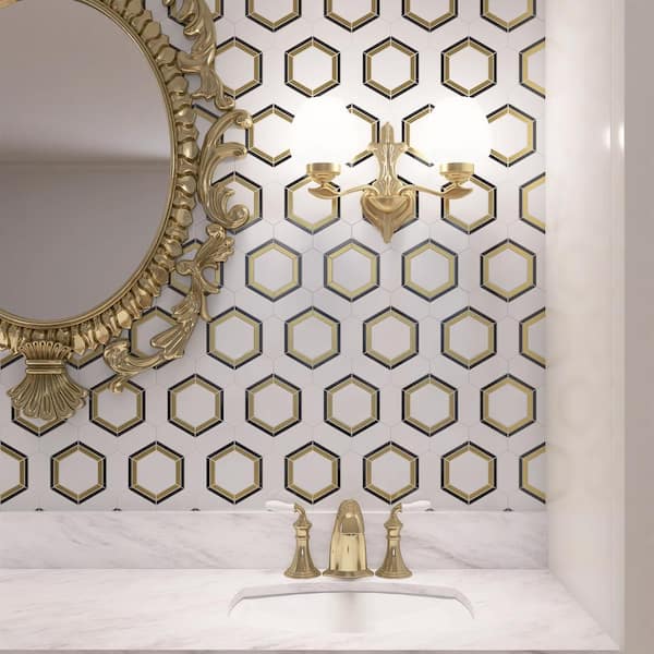 Natural Dorato White Gold 12.05 in. x 11.26 in. Basketweave Polished Marble Mosaic Tile (9.5 sq. ft./Case)