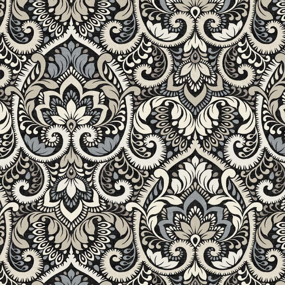 Black Aurora Damask Outdoor Chaise Lounge Cushion, 72 x 21 Inches