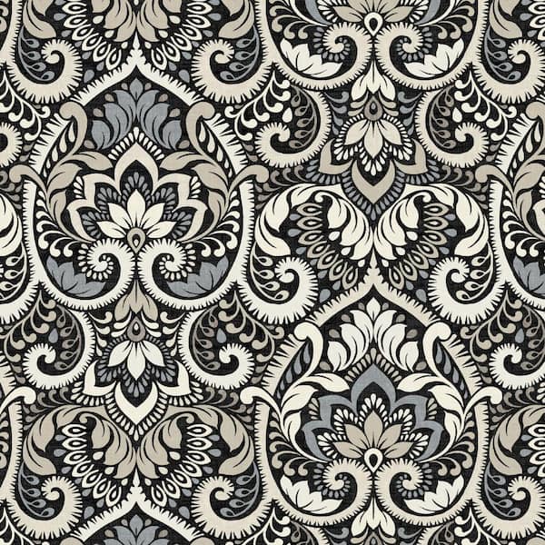 ARDEN SELECTIONS 16 in. x 16 in. Black Aurora Damask Outdoor