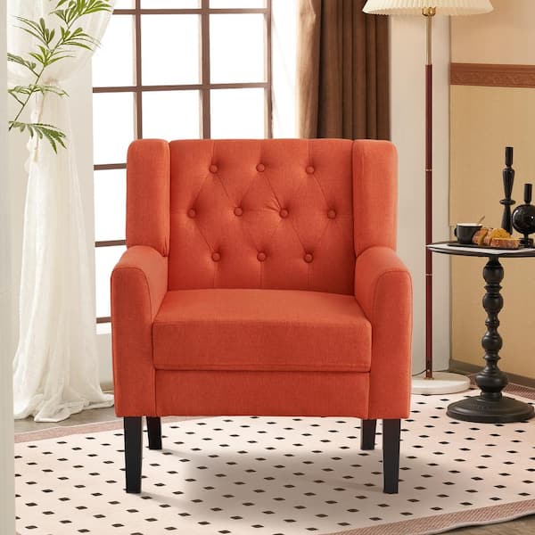Hochwertiges Orange Comfy Modern Accent Chair Linen Upholstery Wood Legs for Living Room Bedroom Mid Century Armchair