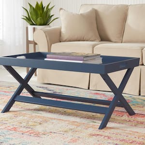 Rectangular Steel Blue Wood Tray Top Coffee Table (40 in. W x 18 in. H)