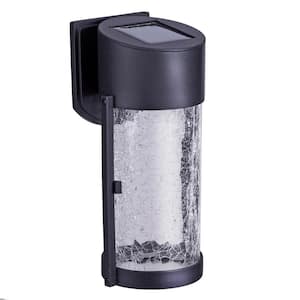 2-Light Black Solar LED Outdoor Wall Lantern with Glass