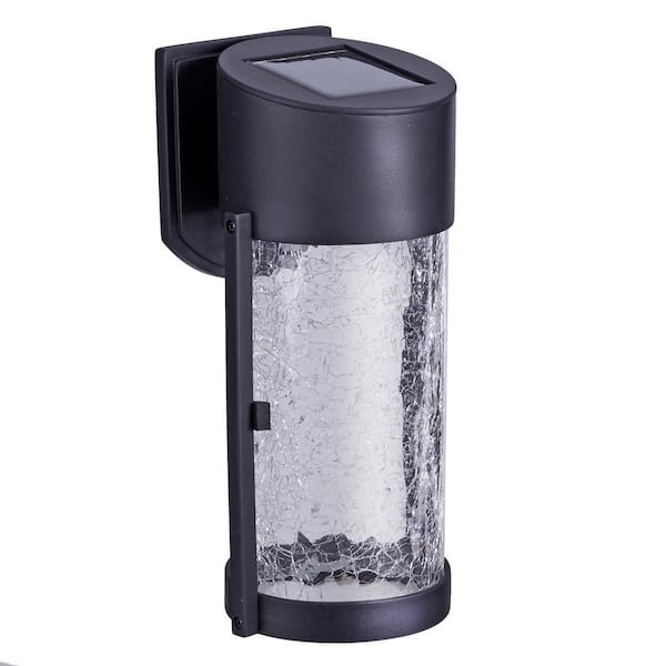 Hampton Bay 2-Light Black LED Outdoor Solar Wall Lantern Light with Glass