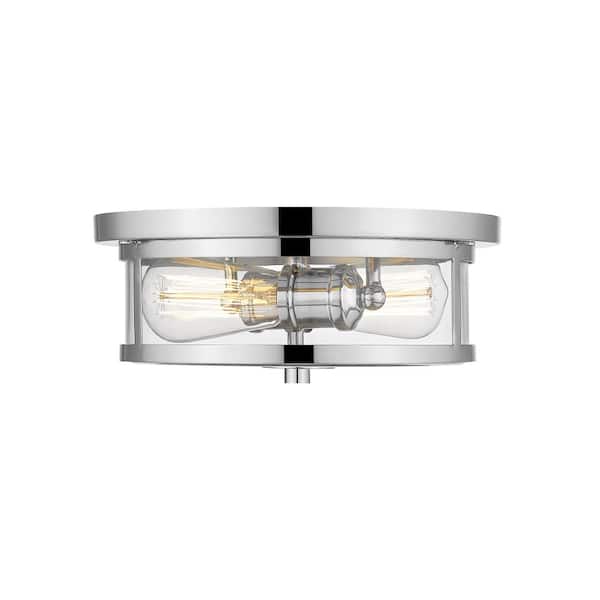 Unbranded Savannah 11 in. 2-Light Chrome Flush Mount with Clear Shade