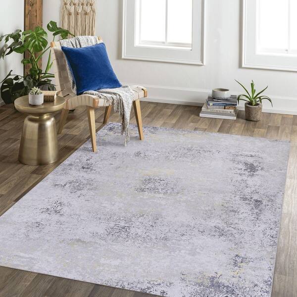 3 X 5 Gray Abstract Washable Area Rug for Bedroom, Hallway, Kitchen, Playroom