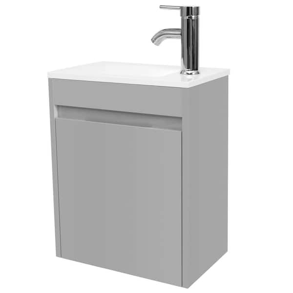 eclife 16 in. W x 9.8 in. D x 20.3 in. H Wall-Mounted Bathroom Vanity Set in Gray with Resin Sink and Faucet Drain P-Trap