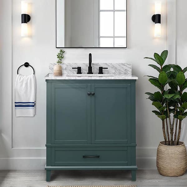 Merryfield 31 in. Single Sink Antigua Green Bath Vanity with White Carrara Marble Top (Assembled)