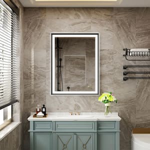 28 in. W x 36 in. H Medium Rectangular Framed Anti-Fog Back Light LED Wall-Mounted Bathroom Vanity Mirror
