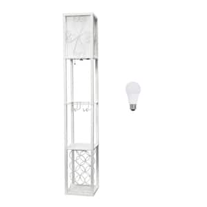 Eleganzia 62.5 in. White Vino Wine Rack and Storage Column Floor Lamp for Dining Room with Stemware Holder and LED Bulb