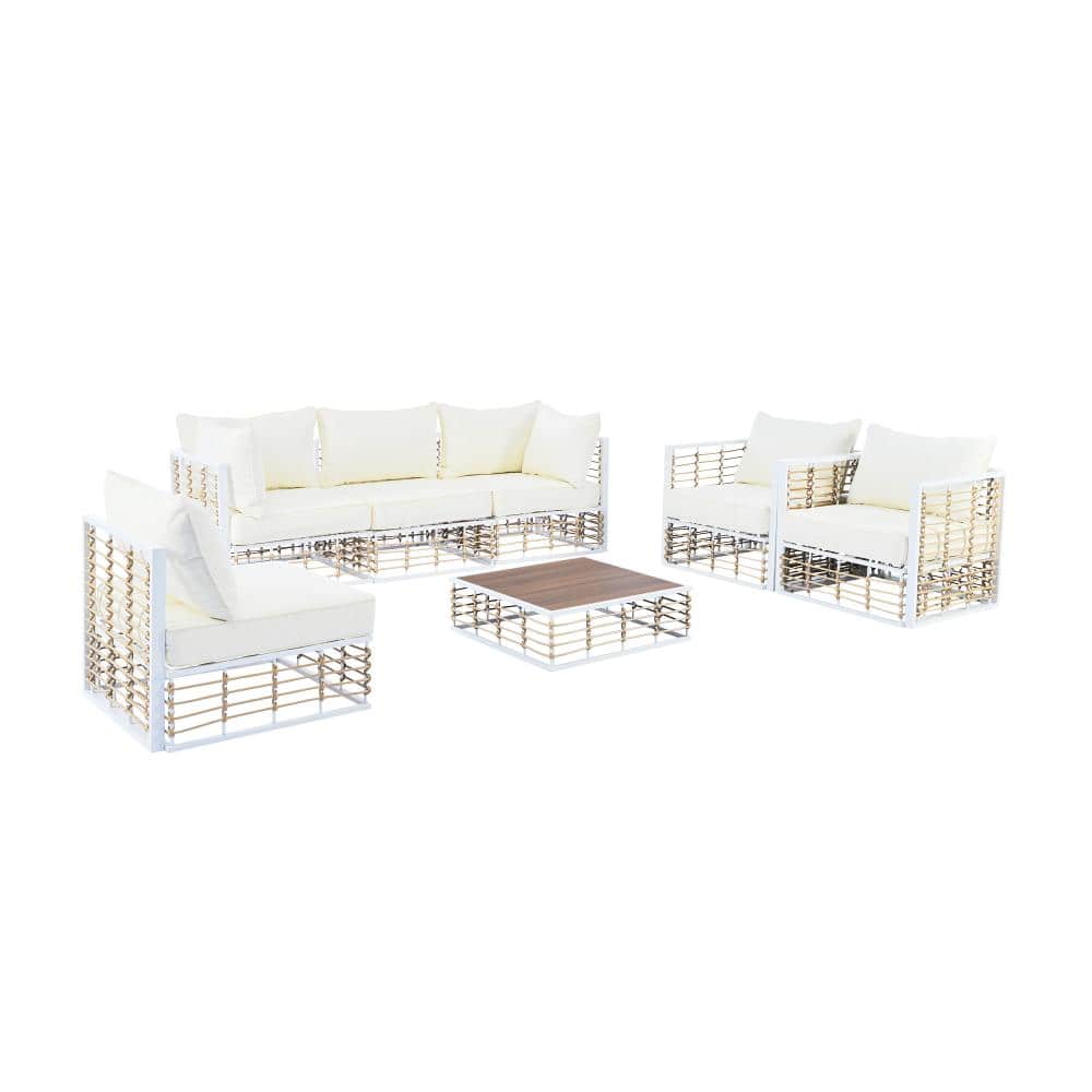 7-Piece Patio White Metal Outdoor Sectional Set with Beige Cushions price history on PriceWatchPro