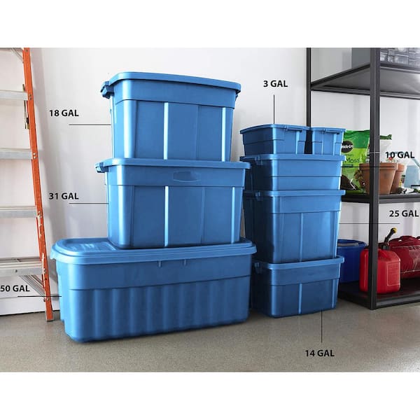 Rubbermaid Roughneck Tote 14 Gal Storage Container, Heritage Blue (6 Pack)  