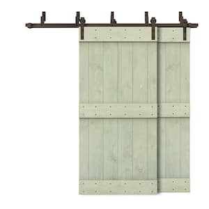 48 in. x 84 in. Mid-Bar Bypass Sage Green Stained Solid Pine Wood Interior Double Sliding Barn Door with Hardware Kit