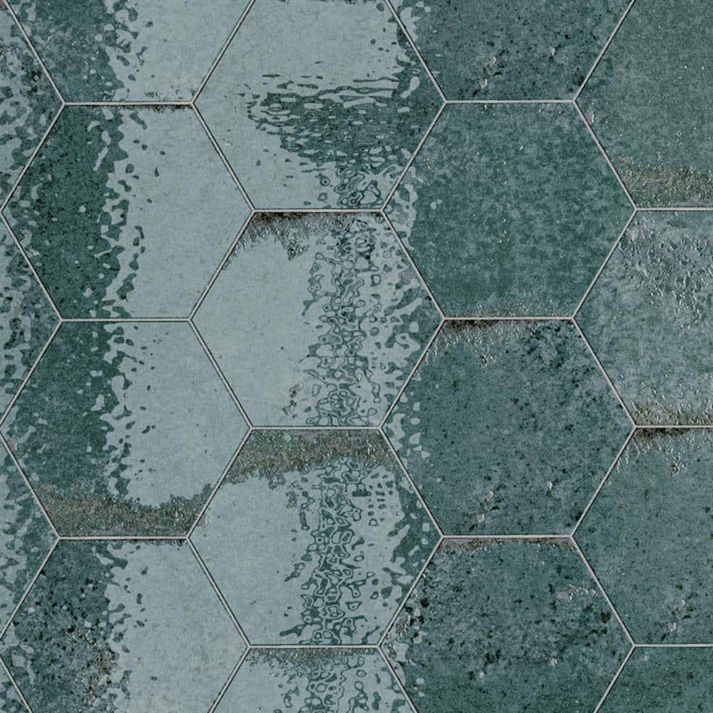 MOLOVO Alma Hexagon Azul Blue 5.1 in. X 5.9 in. Polished Porcelain Stone Look Floor and Wall Tile (3.34 sq. ft./Case) -  ALM-AZUL-HX56