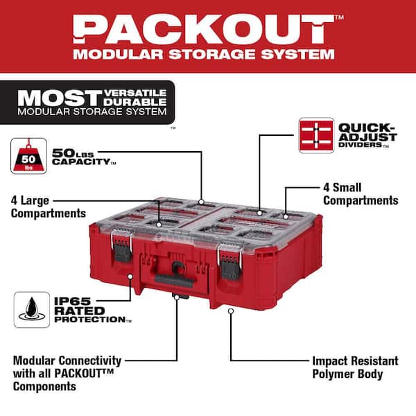 PACKOUT 20 in. Deep Small Parts Organizer with 6 Compartments and Quick Adjust Dividers