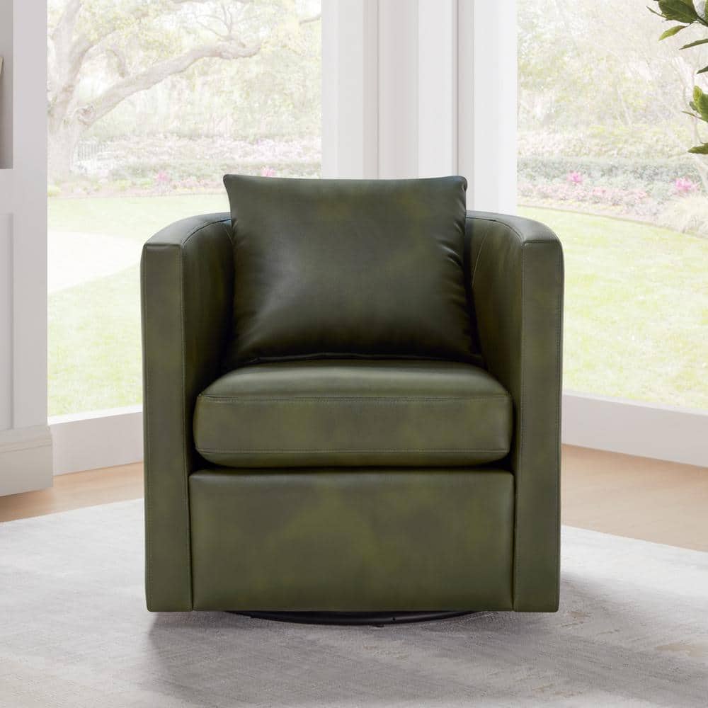 Fern Green Faux Leather Swivel Barrel Chair