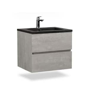 24 in. W x 20 in. D x 21 in. H Single Sink Floating Bath Vanity in Ash Gray with Matte Black Quartz Sand Top