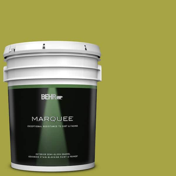 BEHR MARQUEE 5 gal. #400B-7 Lemon Grass Semi-Gloss Enamel Exterior Paint & Primer