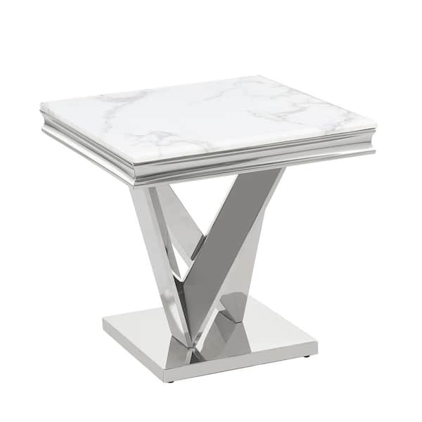 Best Master Furniture Titan 24 in. L Silver Sq. Faux Marble End Table