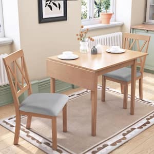 Space-Saving Drop Leaf Design Natural 3-Piece MDF Kitchen Dining Set with 2 Upholstered Chairs