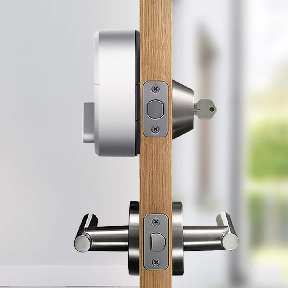 Silver Smart Door Lock with Bluetooth and Voice Assistant Integration