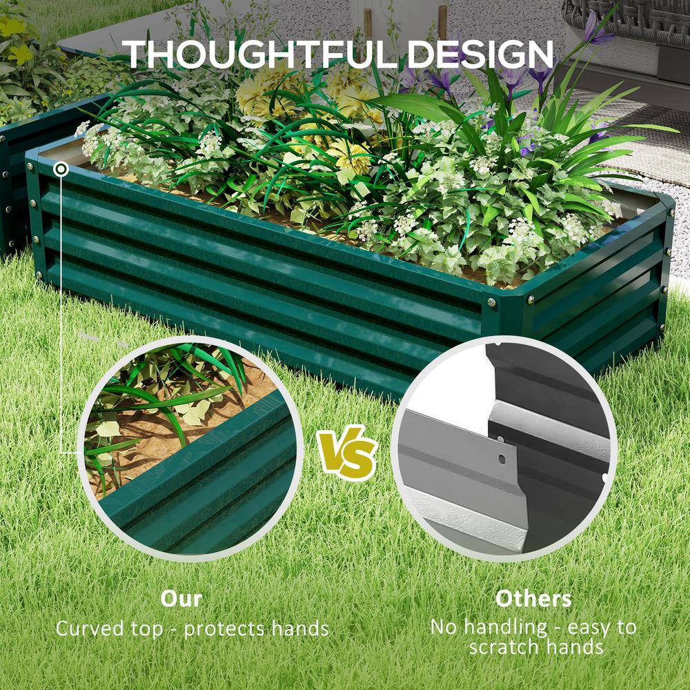 Green Galvanized Steel Raised Garden Bed Planter, 47.25" x 23.5" x 12"
