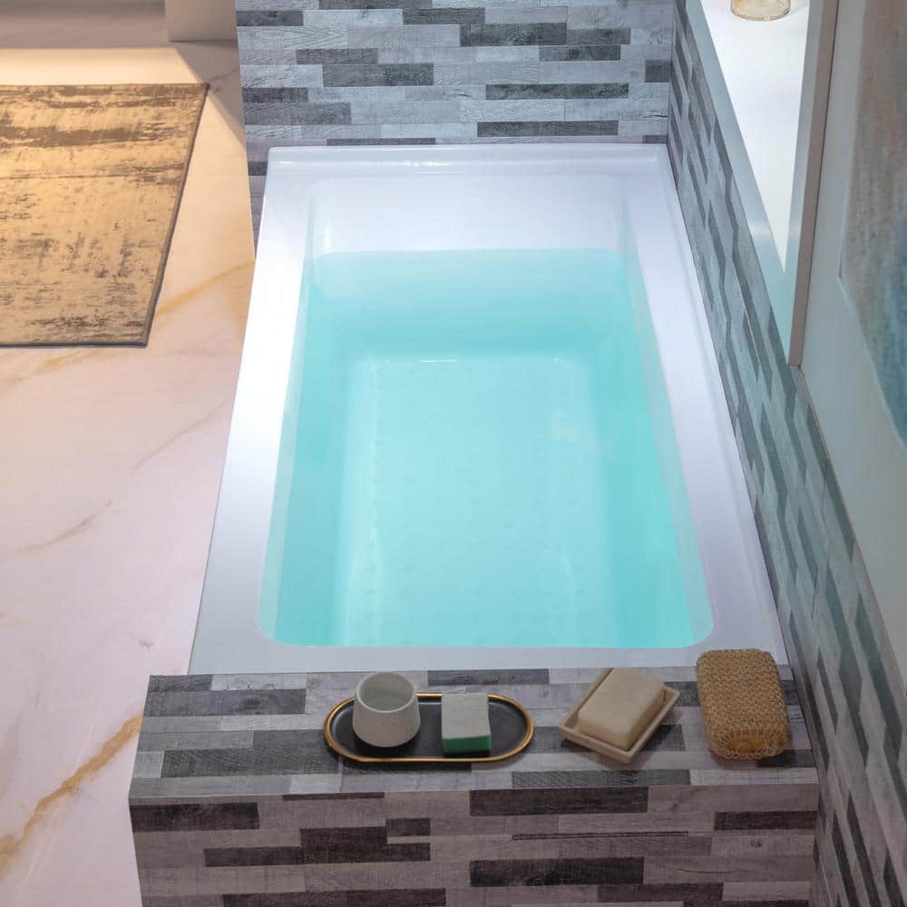 60'' x 30'' White Acrylic Alcove Soaking Bathtub with Right Drain
