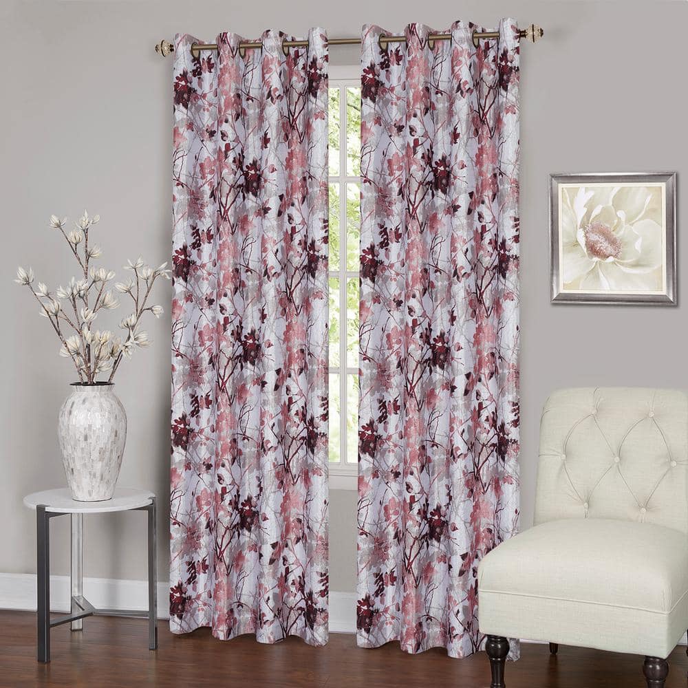 Blush Floral Blackout Polyester Grommet Window Curtain Panel
