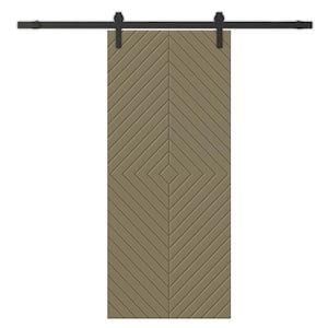 Diamond 30 in. x 80 in. Fully Assembled Olive Green Stained MDF Modern Sliding Barn Door with Hardware Kit
