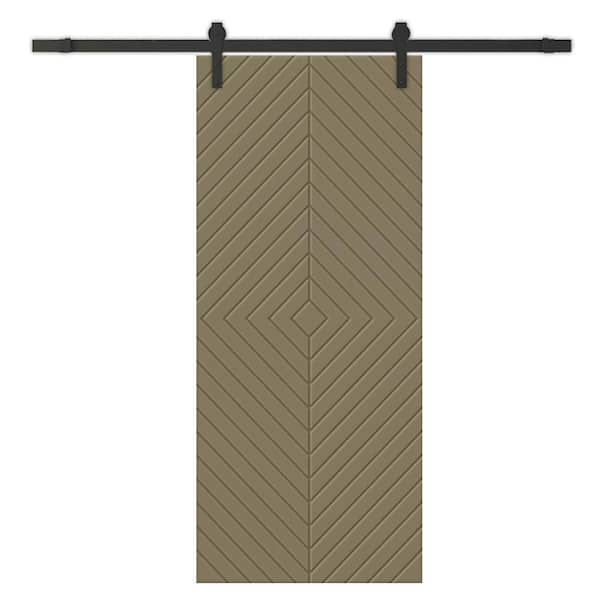 CALHOME Diamond 36 in. x 84 in. Fully Assembled Olive Green Painted MDF Modern Sliding Barn Door with Hardware Kit