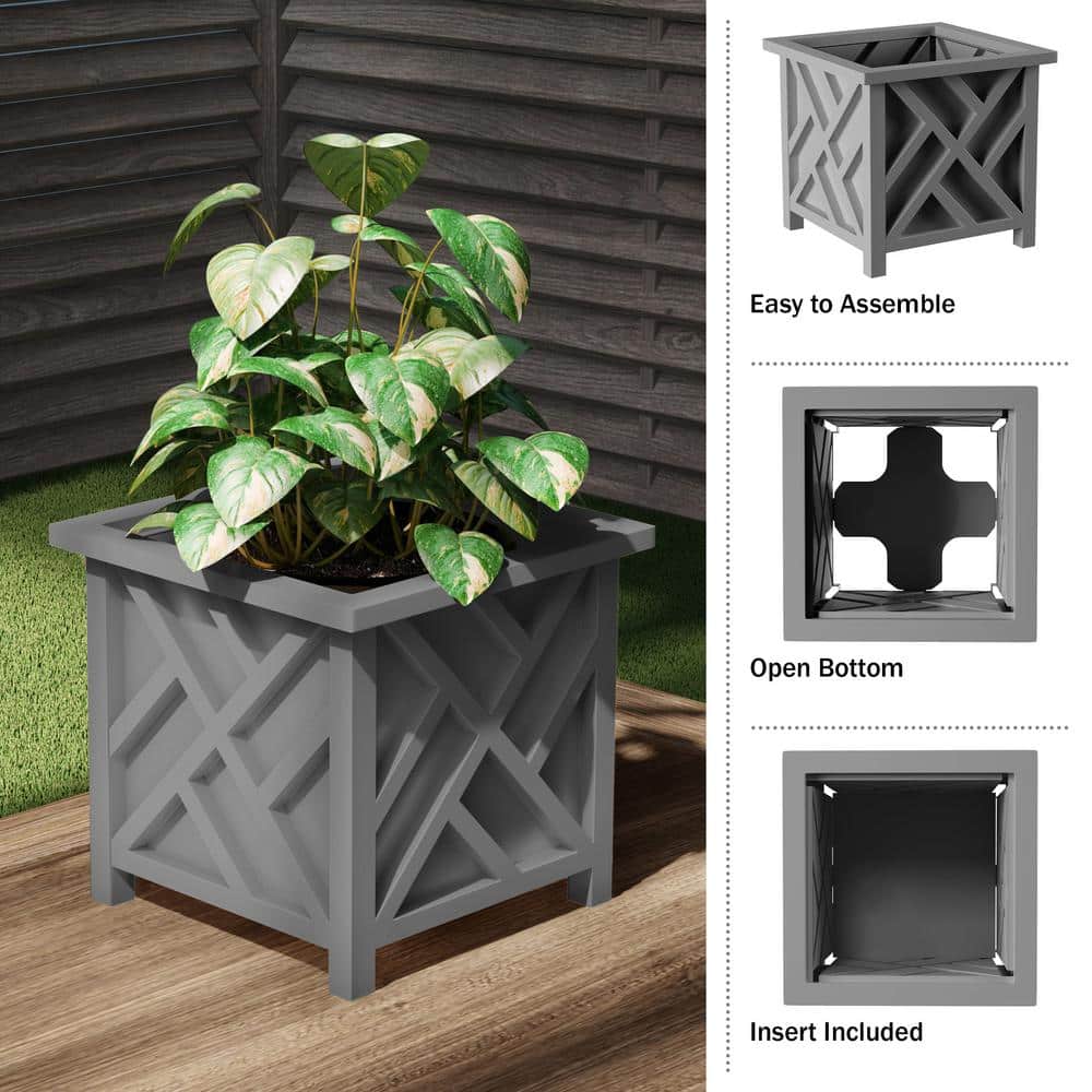 14.75-Inch Gray Polypropylene Lattice Design Outdoor Planter Box