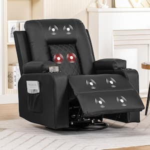 Recliner Chair 360° Swivel Rocker Recliners with Massage and Heat Manual Rocking Chair with Cup Holders, Black