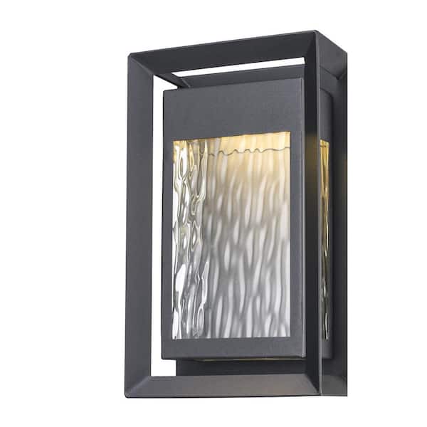 Bel Air Lighting Steelwater 10 in. Black Integrated LED Outdoor Wall Light Fixture with Clear Water Glass