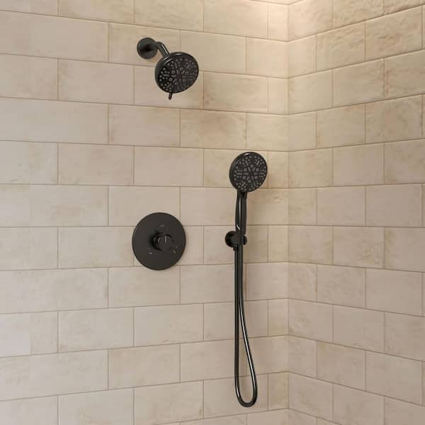 5 in. Wall Mount Single Handle 2-Spray Tub and Shower Faucet 2.5 GPM with Handheld Shower in Matte Black Valve Included