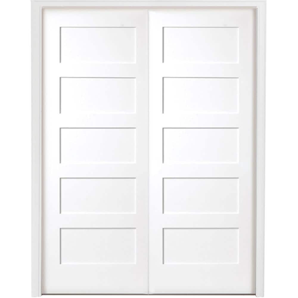 Steves & Sons 60 in. x 80 in. 5-Panel Shaker White Primed Solid