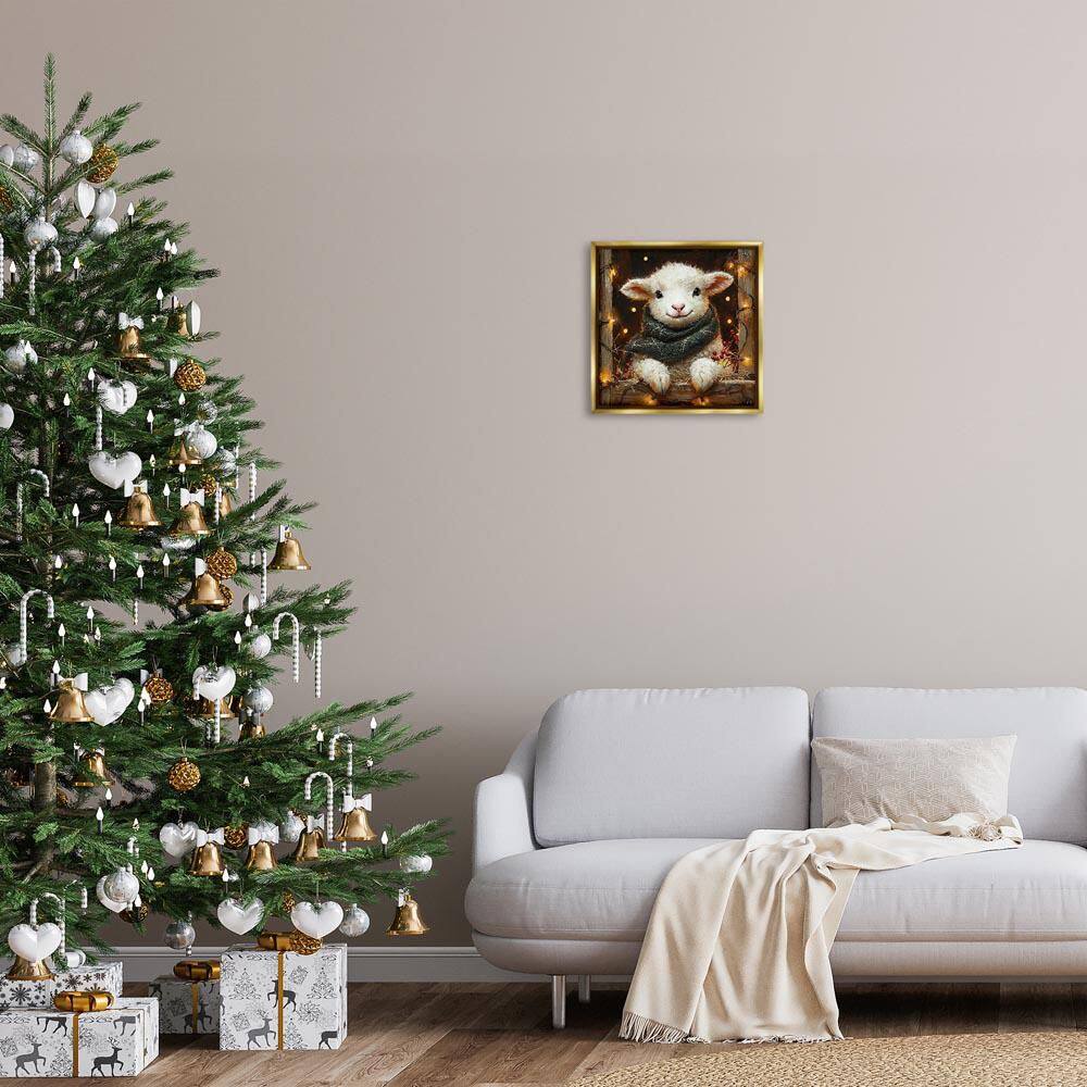 Festive Lamb with Holiday Lights by Riley B Gold Floater Frame Animal Graphic Art Print 18 in. x 18 in. price history on PriceWatchPro