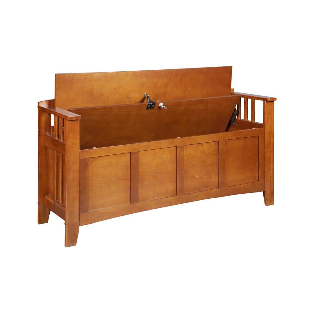 Transitional Medium Brown Wood Veneer Gun Concealment Bench with Storage