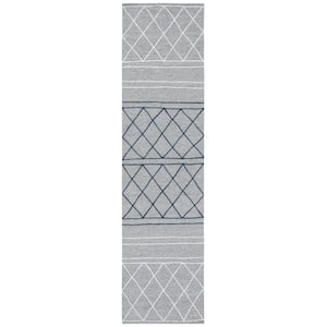 Striped Kilim Silver Grey 2 ft. x 9 ft. Geometric Striped Runner Rug