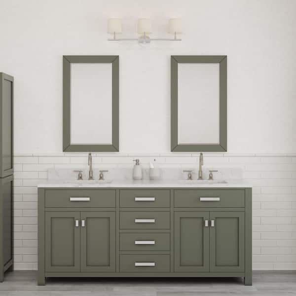 Madison 72 in. W x 21.5 in. D x 34 in. H Double Sink Bath Vanity in Glacial Green with Carrara White Marble Top