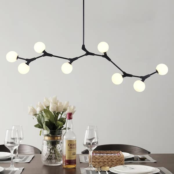 EDISLIVE Thursa 8-Light Black Sputnik Chandelier Frosted Glass Branch Linear Kitchen Island Light