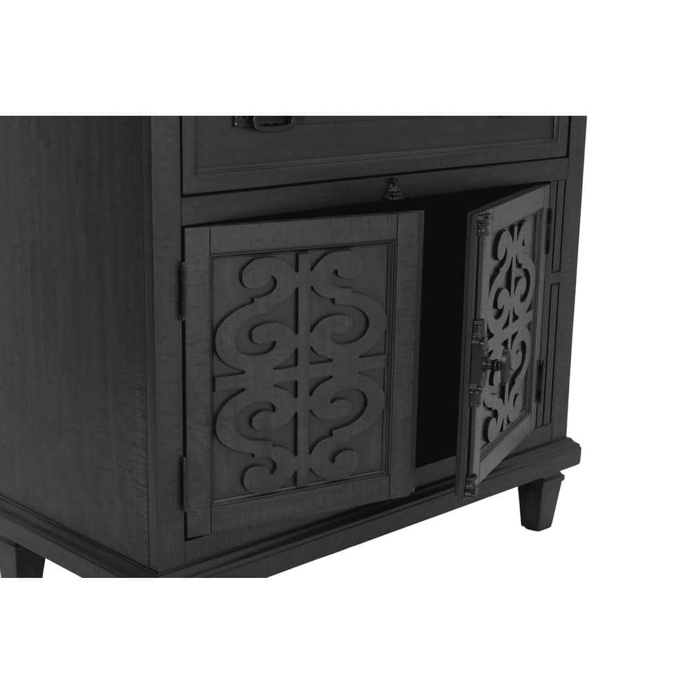 Rustic Gray Wood Nightstand with USB Ports and Twist Lock
