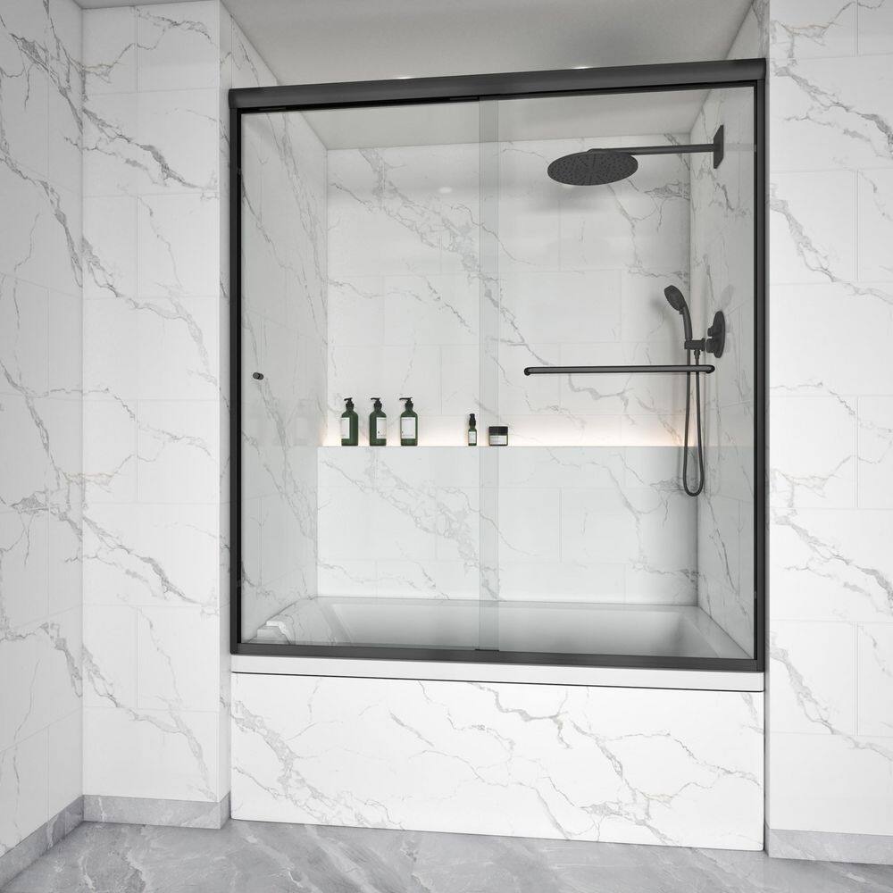 56-61 in. W x 66 in. H Double Sliding Framed Tub Door in Matte Black with 5/16 in. Clear SGCC Tempered Glass,1-Towel Bar price history on PriceWatchPro
